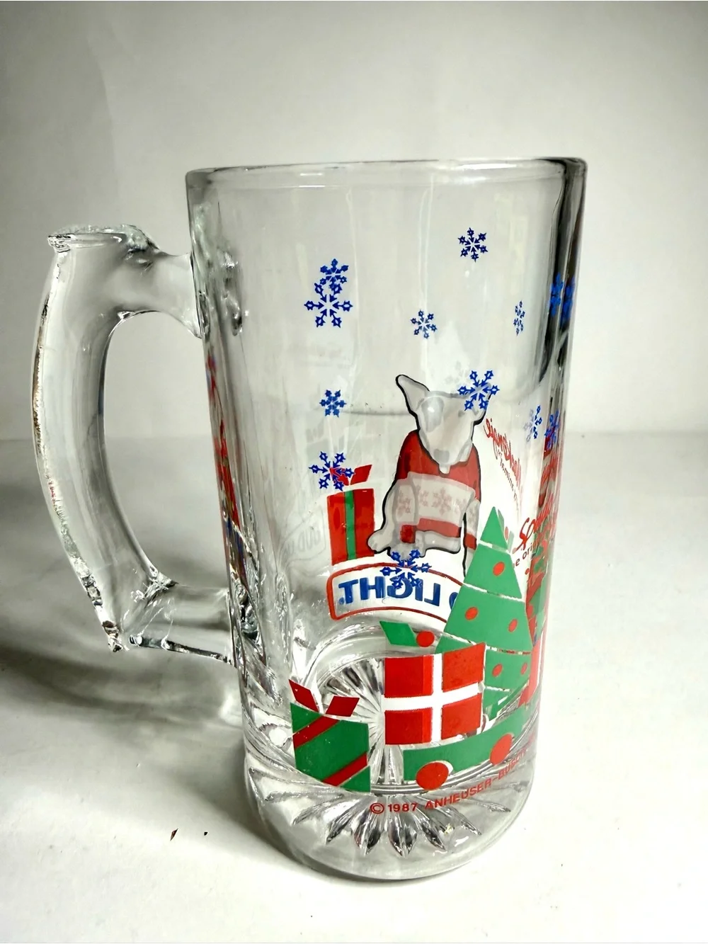 Vintage Spuds MacKenzie Christmas Beer Mug Bud Light Anheuser Busch